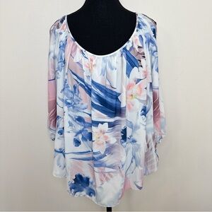 Boston Proper Womens Medium Cold Shoulder Floral Blouse CN